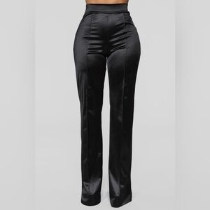 NWT Fashion Nova satin stretch pants black wide flare XS